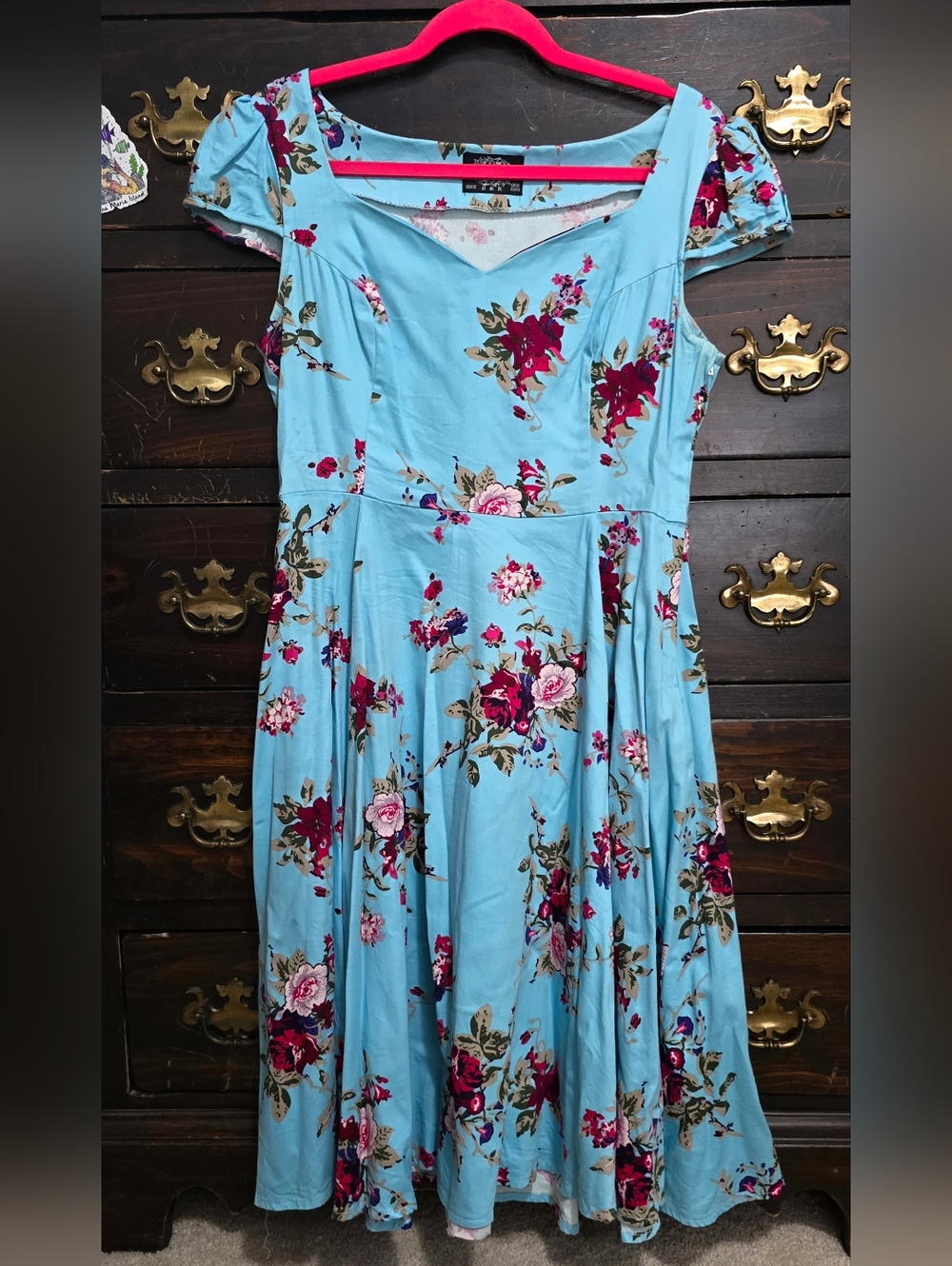 Floral Sweetheart Neckline Fit & Flare Dress - Light Blue